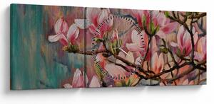 Obraz - Olejomaľba, Rozkvitnutá sakura (s hodinami) (90x30 cm)
