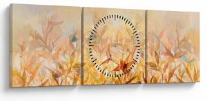 Obraz - Listy vo farbách jesene, olejomaľba (s hodinami) (90x30 cm)