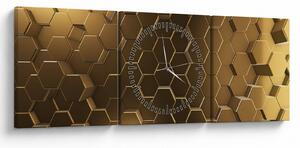 Obraz - Zlaté hexagóny (s hodinami) (90x30 cm)