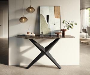 DELIFE Konzolový stolík Edge polygonálny 140×50 cm keramika emperador extra leštená tmavohnedá Zentharo kov čierna