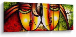 Obraz - Olejomaľba, abstraktné tváre (s hodinami) (90x30 cm)