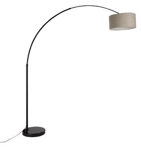 Moderná oblúková stojaca lampa čierna s taupe boucle tienidlom 50 cm - XXL