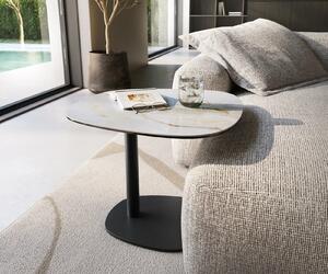 DELIFE Konferenčný stolík Edge zaoblený 60×60 cm keramika onyx perla Eleny kov čierna