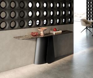 DELIFE Konzolový stolík Edge zaoblený 180×40 cm keramika Emperador Extra Lucidato tmavohnedá Livos kov čierna