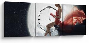 Obraz - Žena za svitu mesiaca (s hodinami) (90x30 cm)