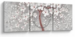 Obraz - Obraz bieleho stromu s kvetinami, rosegold (s hodinami) (90x30 cm)
