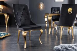 Invicta Interior - Elegantná stolička MODERN BAROQUE II, čierno zlatá zamat, nerezová oceľ