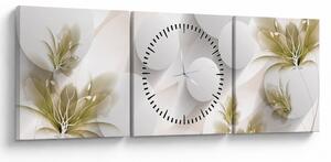 Obraz - 3D kruhy s kvetinami (s hodinami) (90x30 cm)