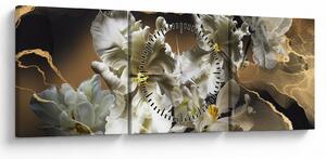 Obraz - Kvety orchideí na mramorovom pozadí (s hodinami) (90x30 cm)