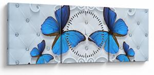 Obraz - Modré motýle (s hodinami) (90x30 cm)