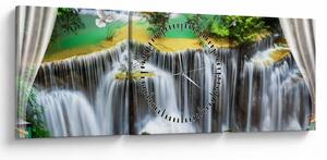 Obraz - Výhľad na kúzelné vodopády (s hodinami) (90x30 cm)