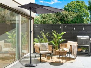 Polkruhový záhradný slnečník sivý polyester oceľový stojan 270 cm moderný dizajn balkón terasa záhrada