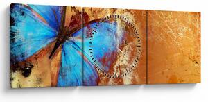 Obraz - Modrý motýľ (s hodinami) (90x30 cm)