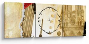 Obraz - Spomienky na Paríž (s hodinami) (90x30 cm)