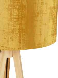 Stojacia lampa drevená s látkovým tienidlom zlatá 50 cm - Statív Classic