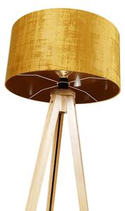 Stojacia lampa drevená s látkovým tienidlom zlatá 50 cm - Statív Classic