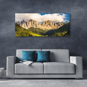 Obraz Canvas Vrcholy hor mraky lesy lúka 125x50 cm