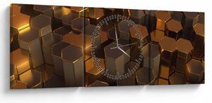 Obraz - Bronzové hexagóny (s hodinami) (90x30 cm)