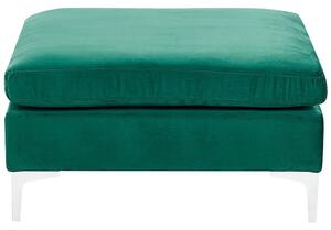 Taburet zelený zamat s vrchným vankúšom strieborné kovové nohy elegantný štýl
