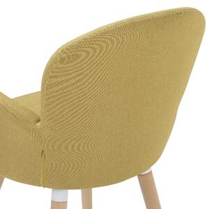 Sada 2 jedálenských stoličiek žlté látkové čalúnenie nohy zo svetlého dreva moderný eklektický štýl