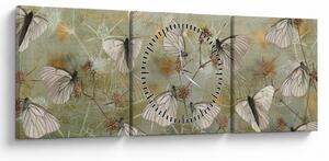 Obraz - Vintage motýle (s hodinami) (90x30 cm)