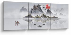 Obraz - Hory v hmle (s hodinami) (90x30 cm)