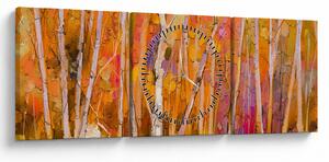 Obraz - Jesenný les (s hodinami) (90x30 cm)