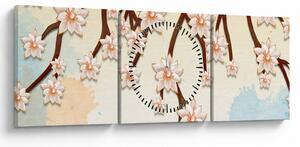 Obraz - Kvety na vetvách, farebné (s hodinami) (90x30 cm)