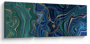 Obraz - Zeleno-modrý mramor (s hodinami) (90x30 cm)