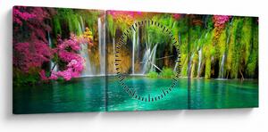 Obraz - Vodopád, Plitvické jazerá, Chorvátsko (s hodinami) (90x30 cm)