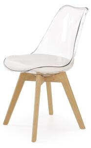 Jedálenská stolička K246 - biela / priehľadná / buk