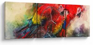 Obraz červených papagájov ara (s hodinami) (90x30 cm)