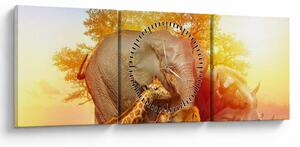 Obraz afrických zvieratiek (s hodinami) (90x30 cm)