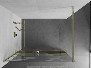 Mexen Kioto+, sprchová zástena s poličkou a držiakom na uteráky 70 x 200 cm, 8mm číre sklo vzor biely, zlatý profil 800-070-121-50-97