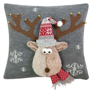 Šedý vianočný dekoračný vankúš sob Rudolf - 40*40*7cm - Mars & More