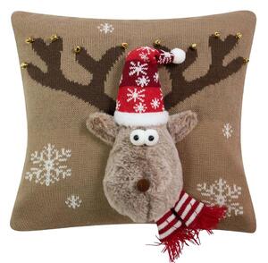 Šedý vianočný dekoračný vankúš sob Rudolf - 40*40*7cm - Mars & More