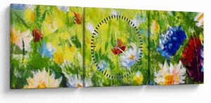 Obraz rozkvitnutej lúky, olejomaľba (s hodinami) (90x30 cm)