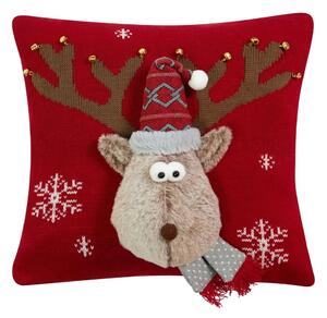 Červený vianočný dekoračný vankúš sob Rudolf - 40*40*7cm - Mars & More
