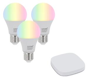 Sada 3 inteligentných stmievateľných LED žiaroviek E27 A60 9W 806 lm 2700K-6500K vrátane Zigbee Smart Hub