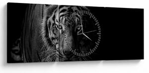 Obraz divokého tigra (s hodinami) (90x30 cm)