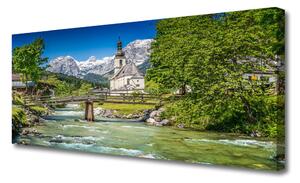 Obraz na plátne Kostol most jazero príroda 125x50 cm