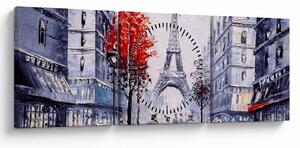 Obraz uličky v Paríži, olejomaľba (s hodinami) (90x30 cm)