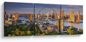 Obraz - Panorama Rotterdamu, Holandsko (s hodinami) (90x30 cm)