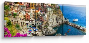 Obraz - Talianska dedinka Manarola (s hodinami) (90x30 cm)