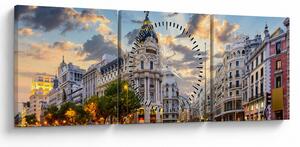 Obraz - Calle Gran Vía, Madrid, Španielsko (s hodinami) (90x30 cm)