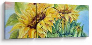 Obraz rozkvitnutých slnečníc (s hodinami) (90x30 cm)