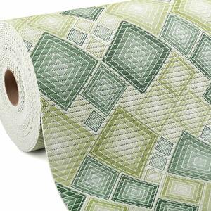 Kúpeľňová penová rohož / predložka PRO-069 Zelené designové štvorce - metráž šírka 65 cm