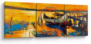Obraz - Loďka pri západe slnka (s hodinami) (90x30 cm)