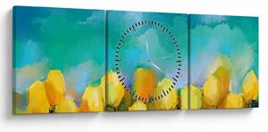 Obraz žltých tulipánov (s hodinami) (90x30 cm)