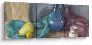 Obraz - Maľované zátišie (s hodinami) (90x30 cm)